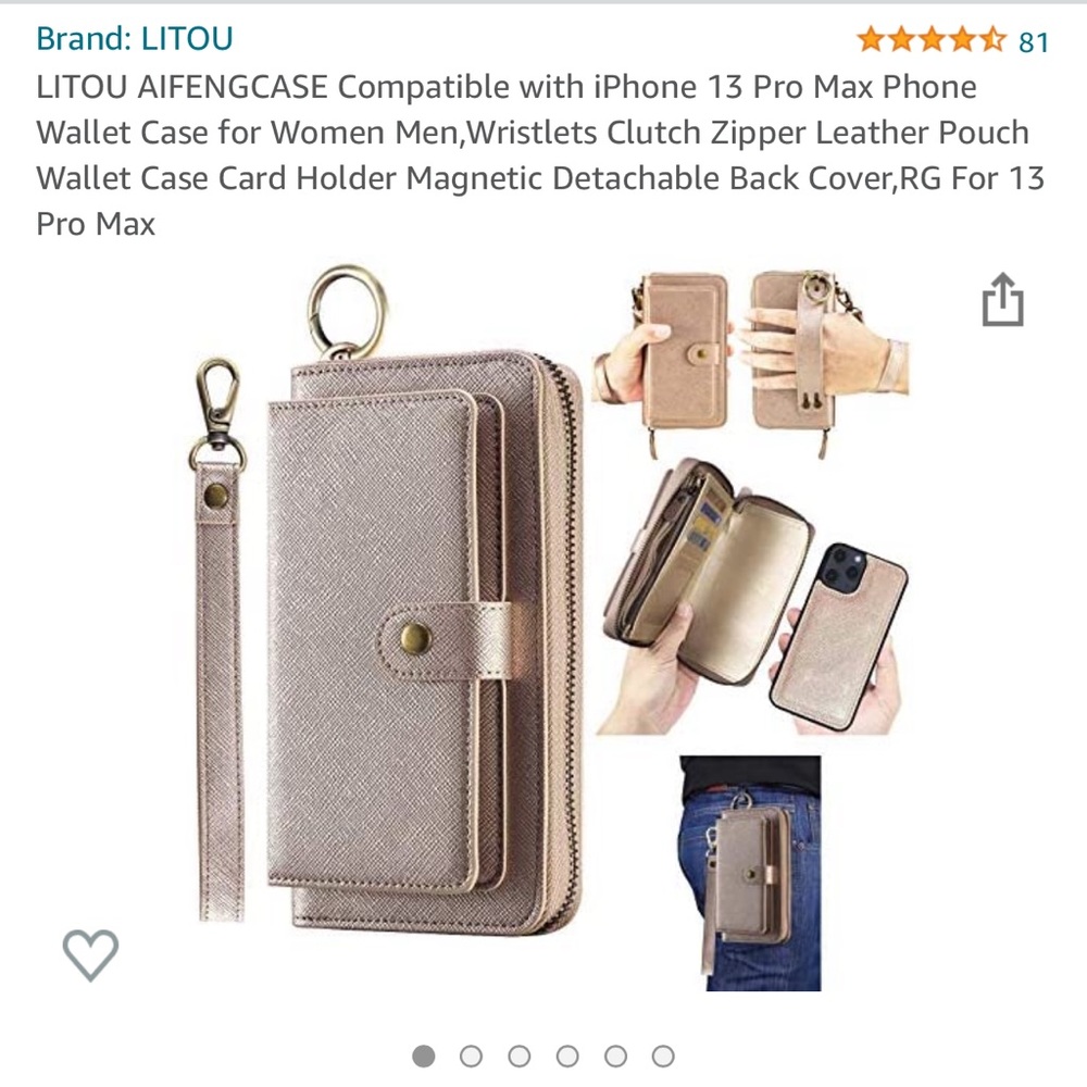 iPhone ProMax 13 rose gold wristlet with built in phone case